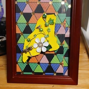 MAINE Framed Geometric Art with Yellow Accent
